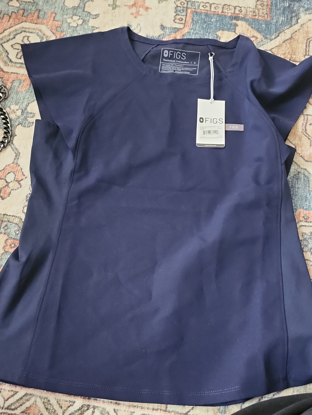 Figs Navy Women's Medical Scrub Top with Crew Neck